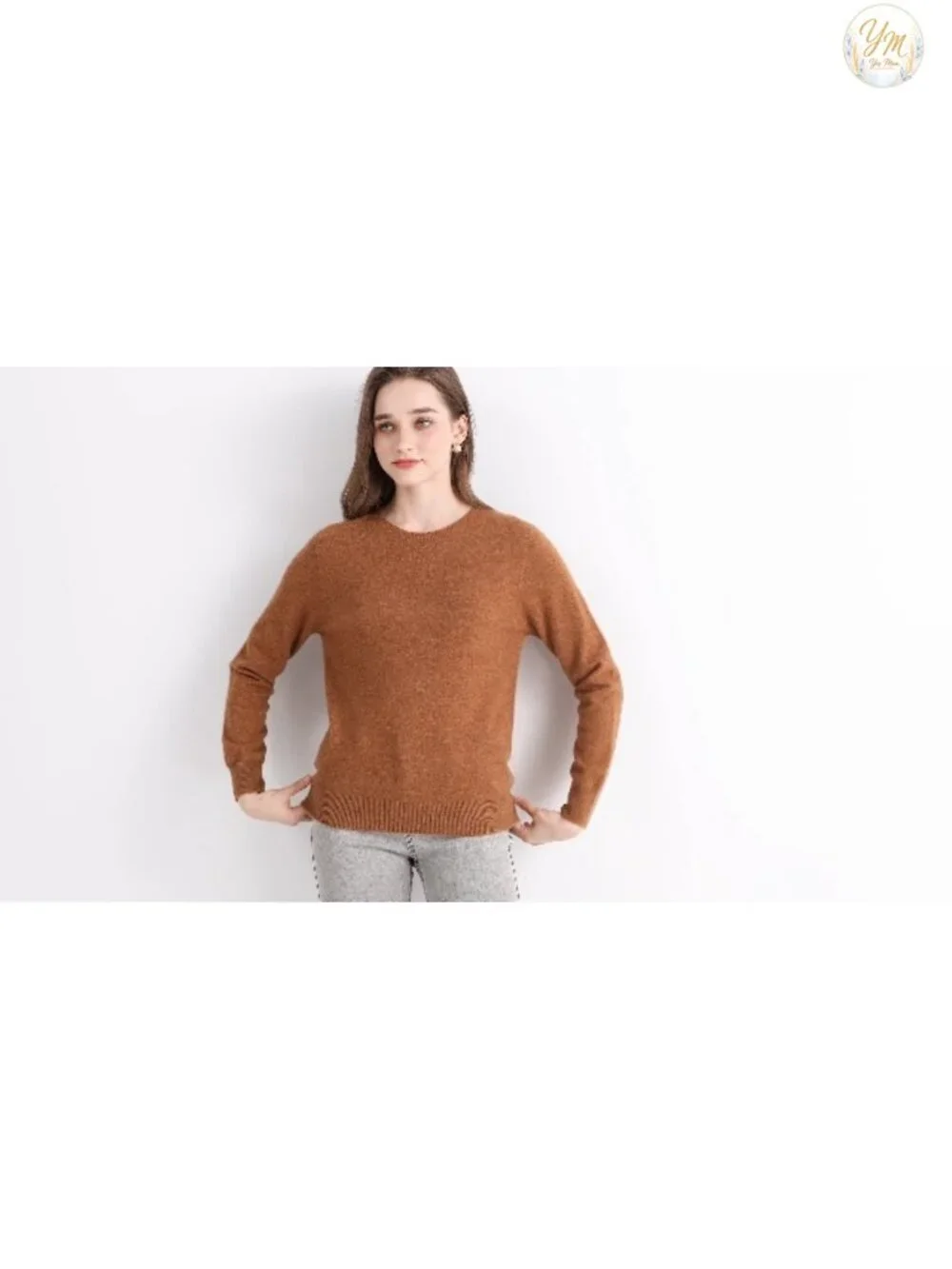 100% Pure Cashmere Pullover Sweater Seamless Knit Crew Neck Long Sleeve